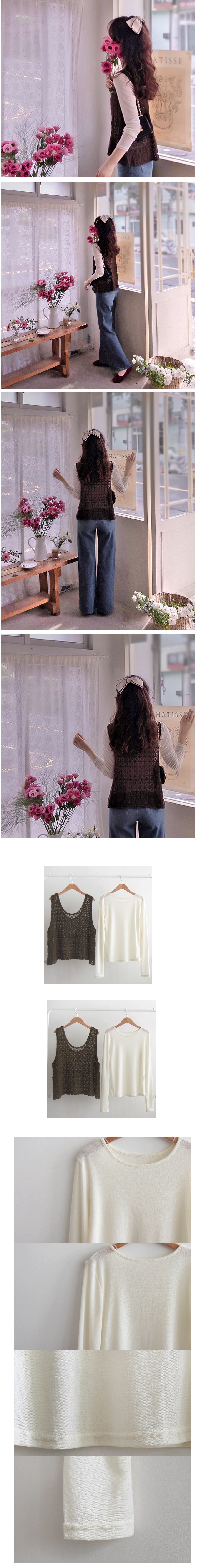 正韓 層次穿搭花卉蕾絲背心刺繡花朵＋彈性T套裝【A72176】韓國代購