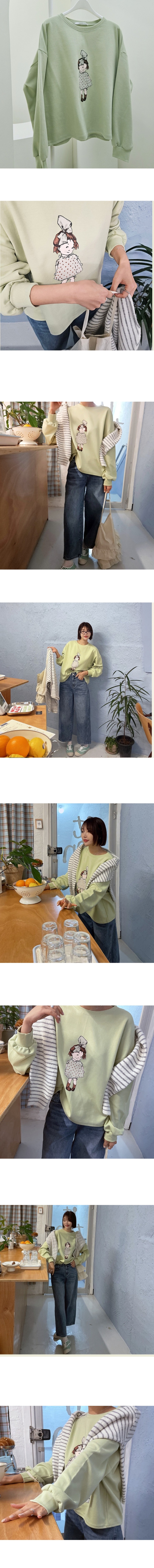 正韓 俏皮可愛 自然垂墜女孩插畫印花T上衣【H21416】韓國代購
